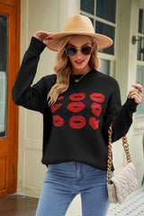 Stylish Contrast Lip Pattern Sweater: On Sale Now! - Daily Fashion