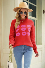 Stylish Contrast Lip Pattern Sweater: On Sale Now! - Daily Fashion