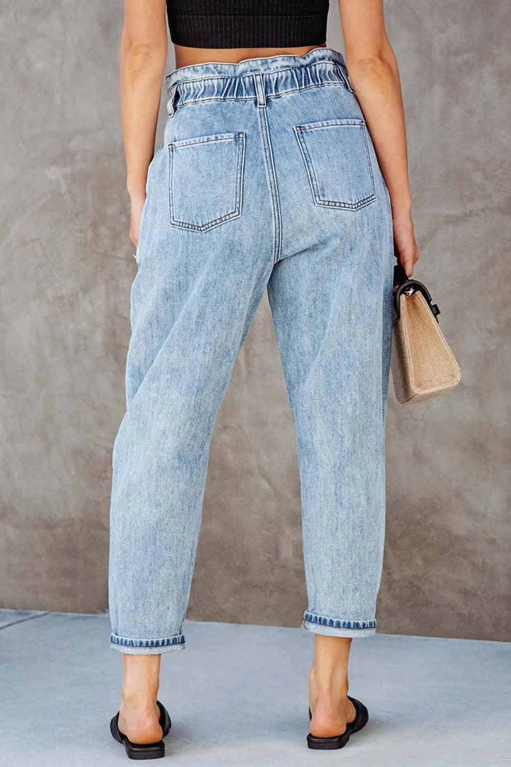 Paperbag Waist Cropped Jeans on Sale - Daily Fashion