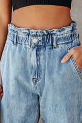 Paperbag Waist Cropped Jeans on Sale - Daily Fashion