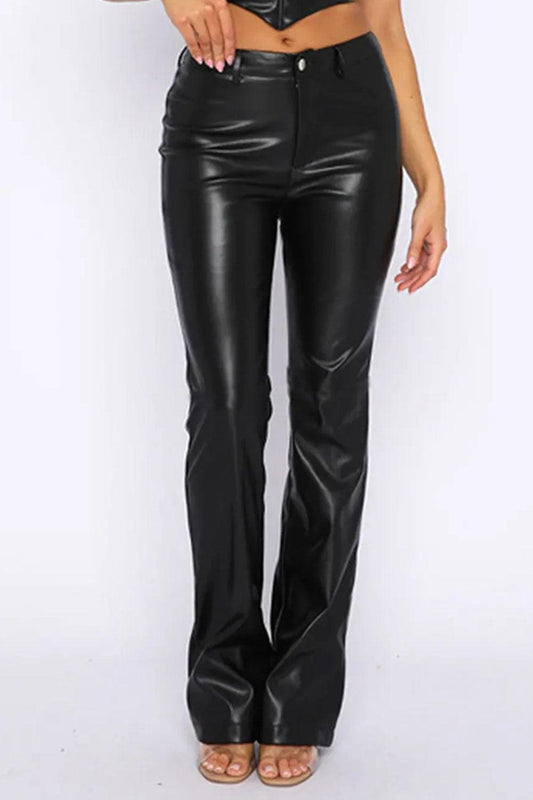 Buy PU Leather High Waist Straight Pants on Sale - Daily Fashion