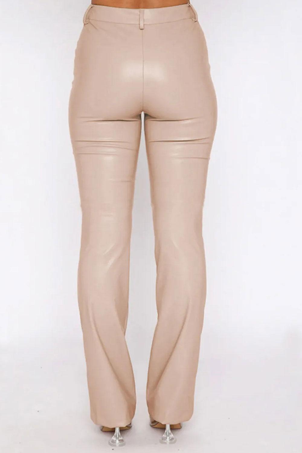 Buy PU Leather High Waist Straight Pants on Sale - Daily Fashion