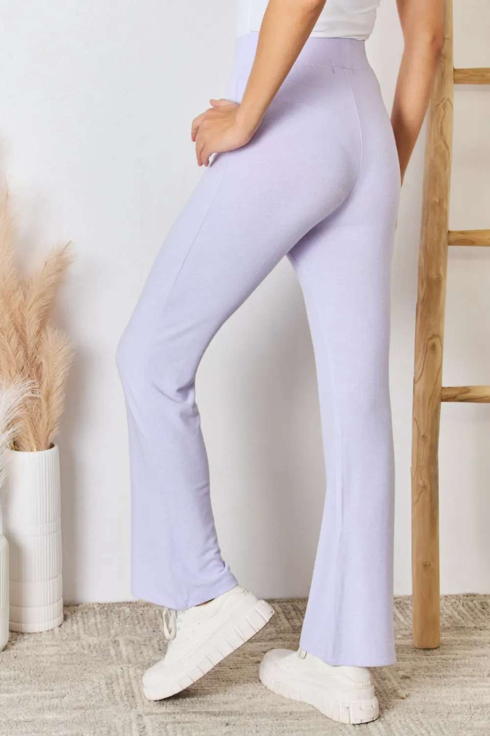 Full Size High Waist Ultra Soft Knit Flare Pants On Sale - Risen - Daily Fashion