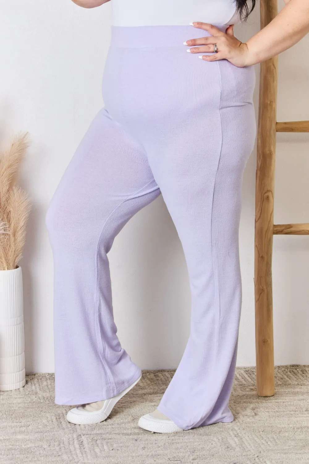 Full Size High Waist Ultra Soft Knit Flare Pants On Sale - Risen - Daily Fashion