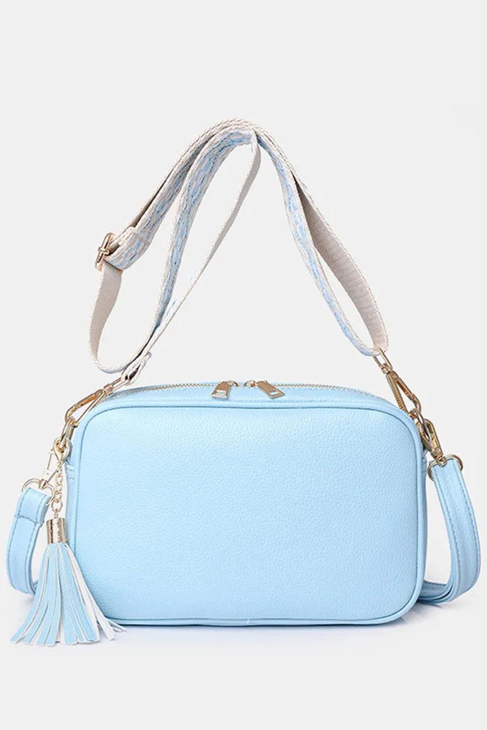 Tassel PU Leather Crossbody Bag - Pastel Blue - Daily Fashion
