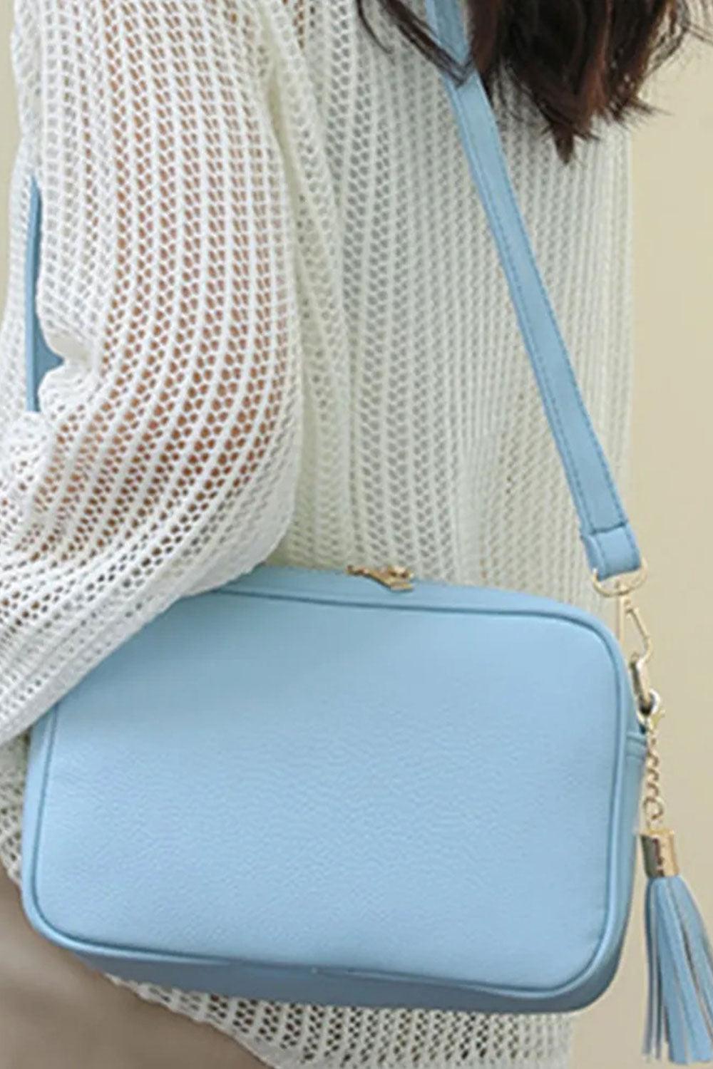 Tassel PU Leather Crossbody Bag - Pastel Blue - Daily Fashion