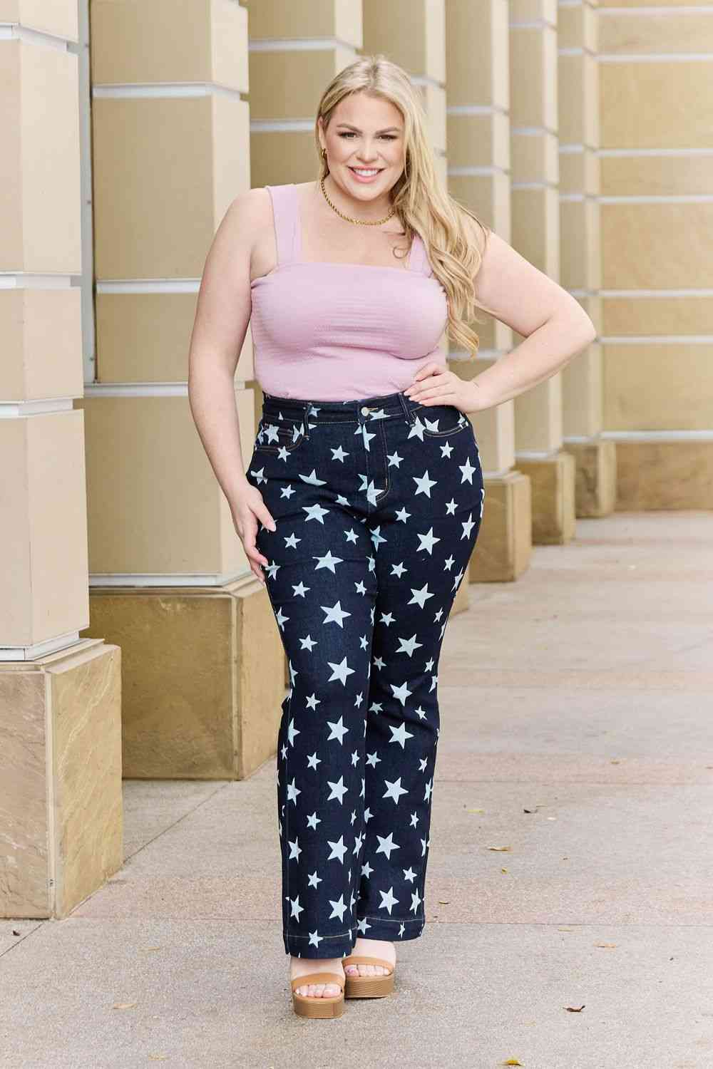 Buy Judy Blue Janelle Star Print Flare Jeans On Sale - Daily Fashion
